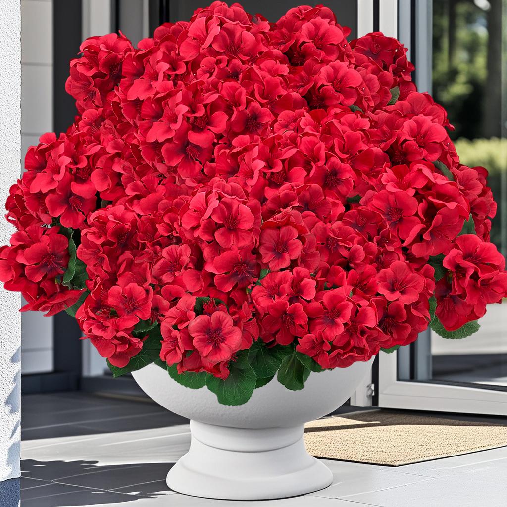 8 bundles of outdoor artificial geraniums, artificial plant UV resistant plastic flowers, used for indoor, outdoor, courtyard, hanging flower pots, porch, window home decoration (8, red)