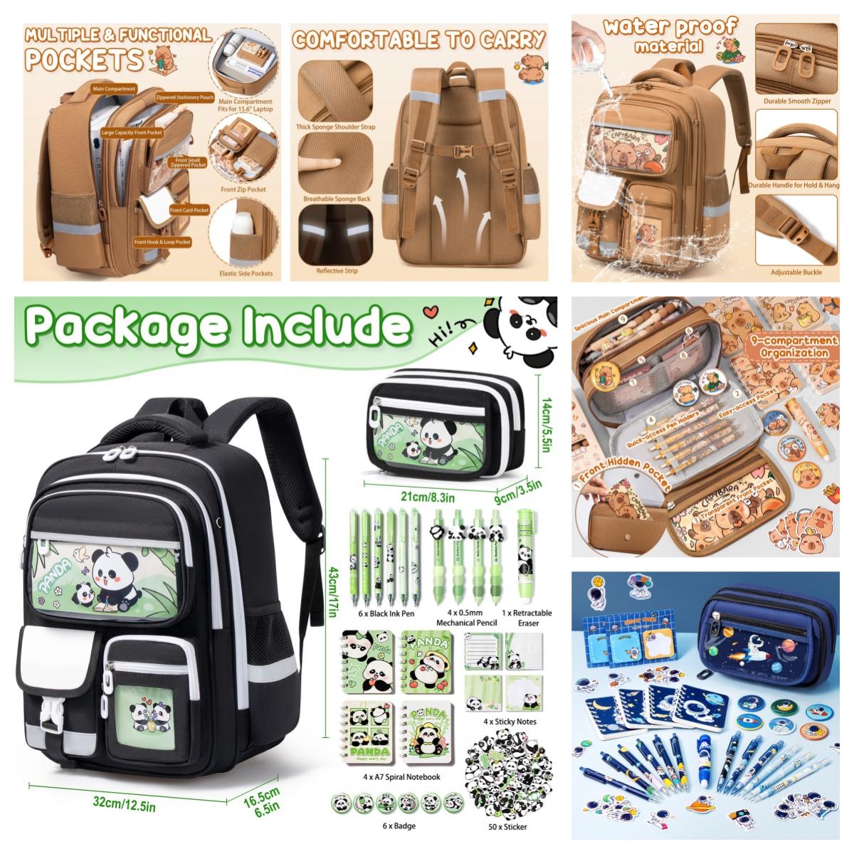 Fimibuke 3PCS Waterproof Oxford Cloth Backpack for School,Bookbag Set with Lunch Box & Pencil Case,colorful/Laptop/Corduroy/Embroidery school bag for Elementary Middle High School,Backpag with Stationery,Back to School Gift,Birthday's Gift