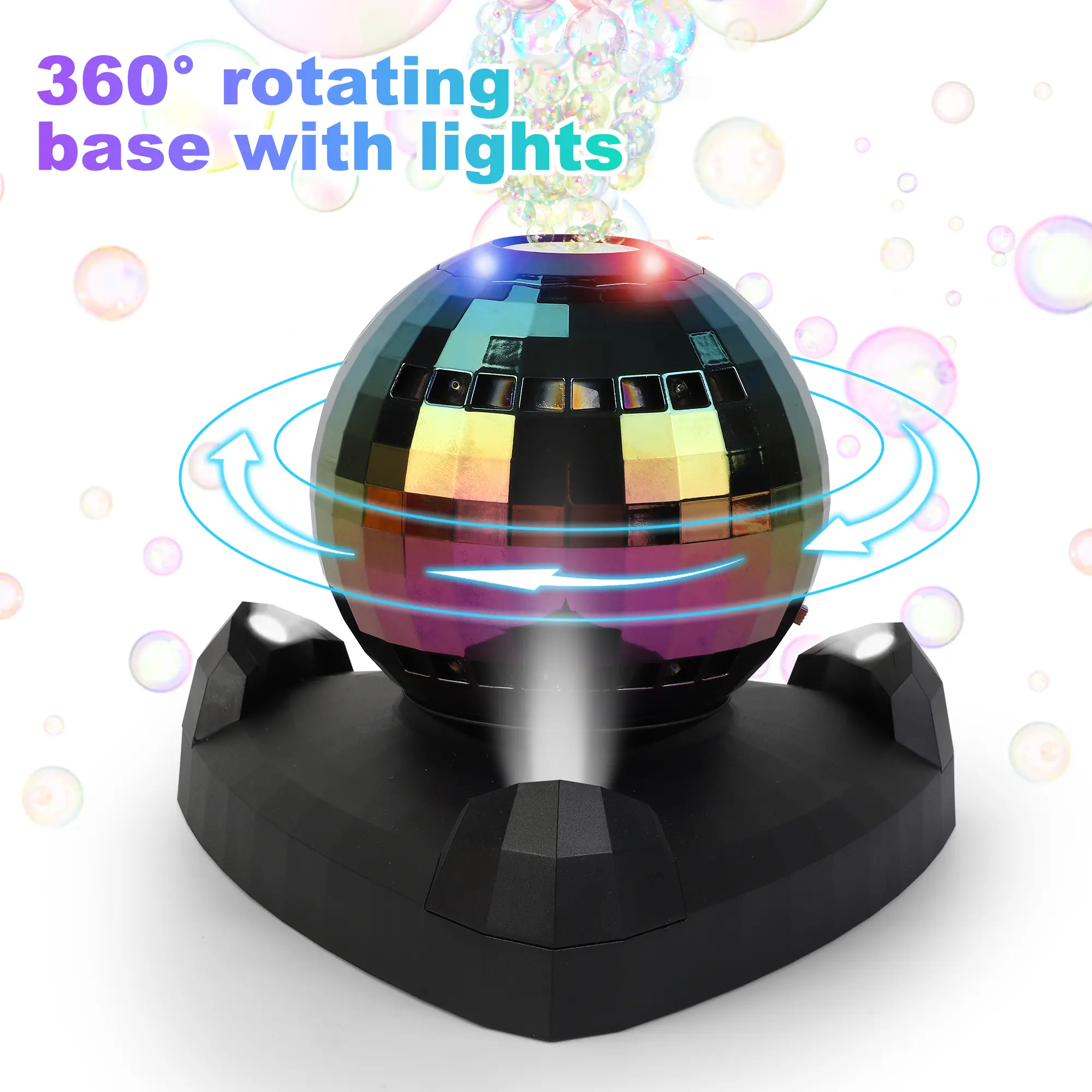 Automatic Disco LED Lights Bubble Toy for 1-3 Years Kids & Toddlers, 360° Rotation, 10000+ Bubbles per Minute, Evenly Distributed, Outdoor Easter Birthday Party Accessory