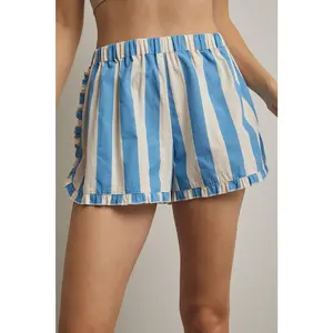Blue Coastal Stripe Ruffle Shorts