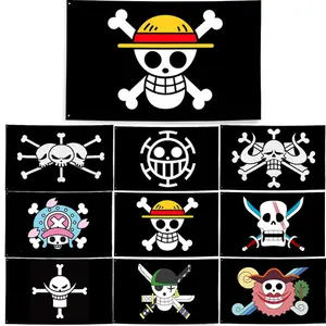Anime Pirate Flag Banner - 3x5 ft Polyester Wall Decor for Fans, Durable Double-Sided/Single-Sided with Brass Grommets