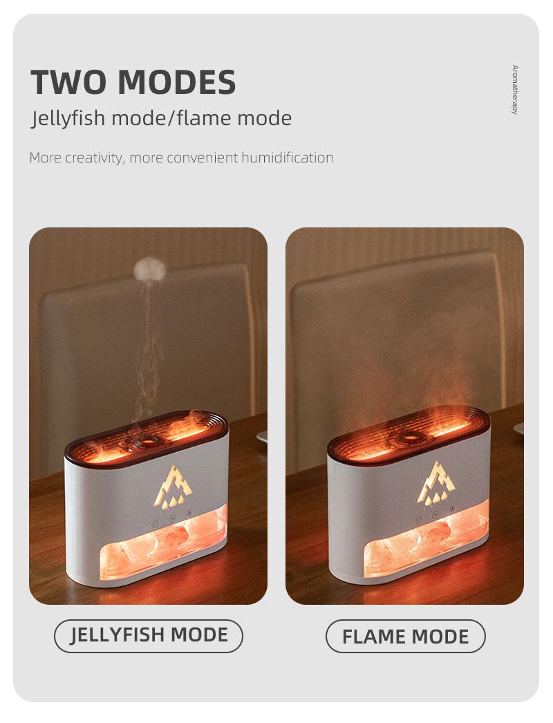 Flame Rock Aromatherapy Machine 250ml Essential Oil Diffuser with Simulated Flame & Jellyfish Mist Colorful LED Lighting Cool Mist Humidifier Timer Auto Off for Home Bedroom Office