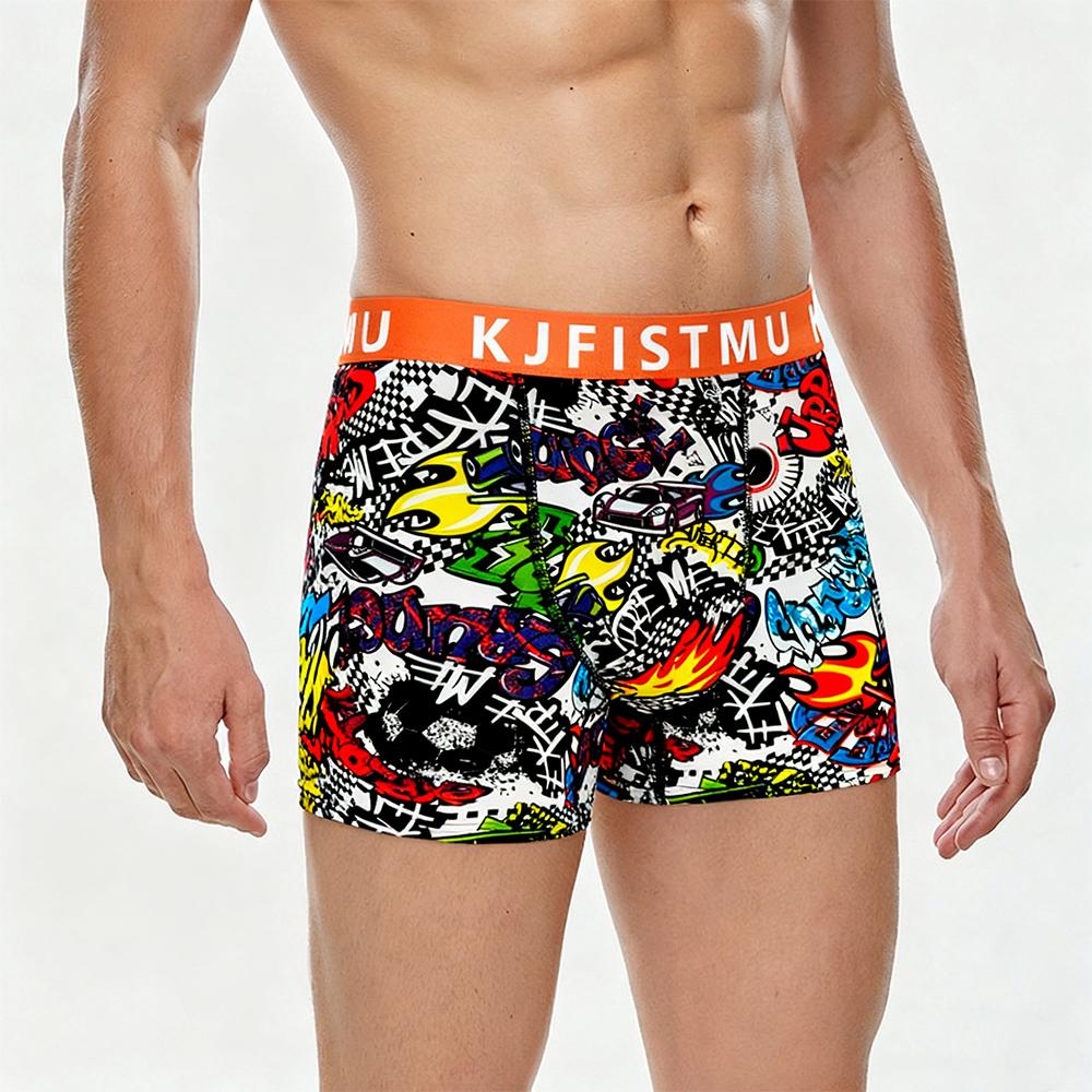 12-pack men's long boxer briefs, unique design, colorful waistband, graffiti fashion print,breathable shorts, long-lasting shape retention, silky wrap, sports lock-in, zero-pressure comfort, moves with you, men's socks - KJFISTMU Fabric Menswear Day Sweat