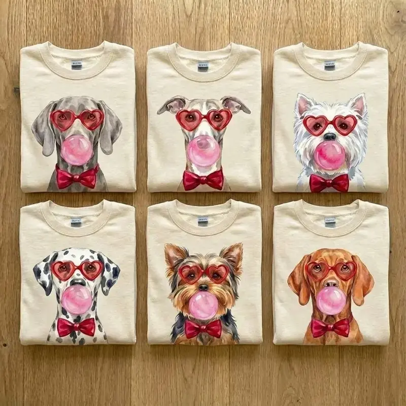 Custom Dog Breed Crewneck 333 - Heart Glasses _ Bubblegum Design - Perfect Valentine Gift For Dog Love