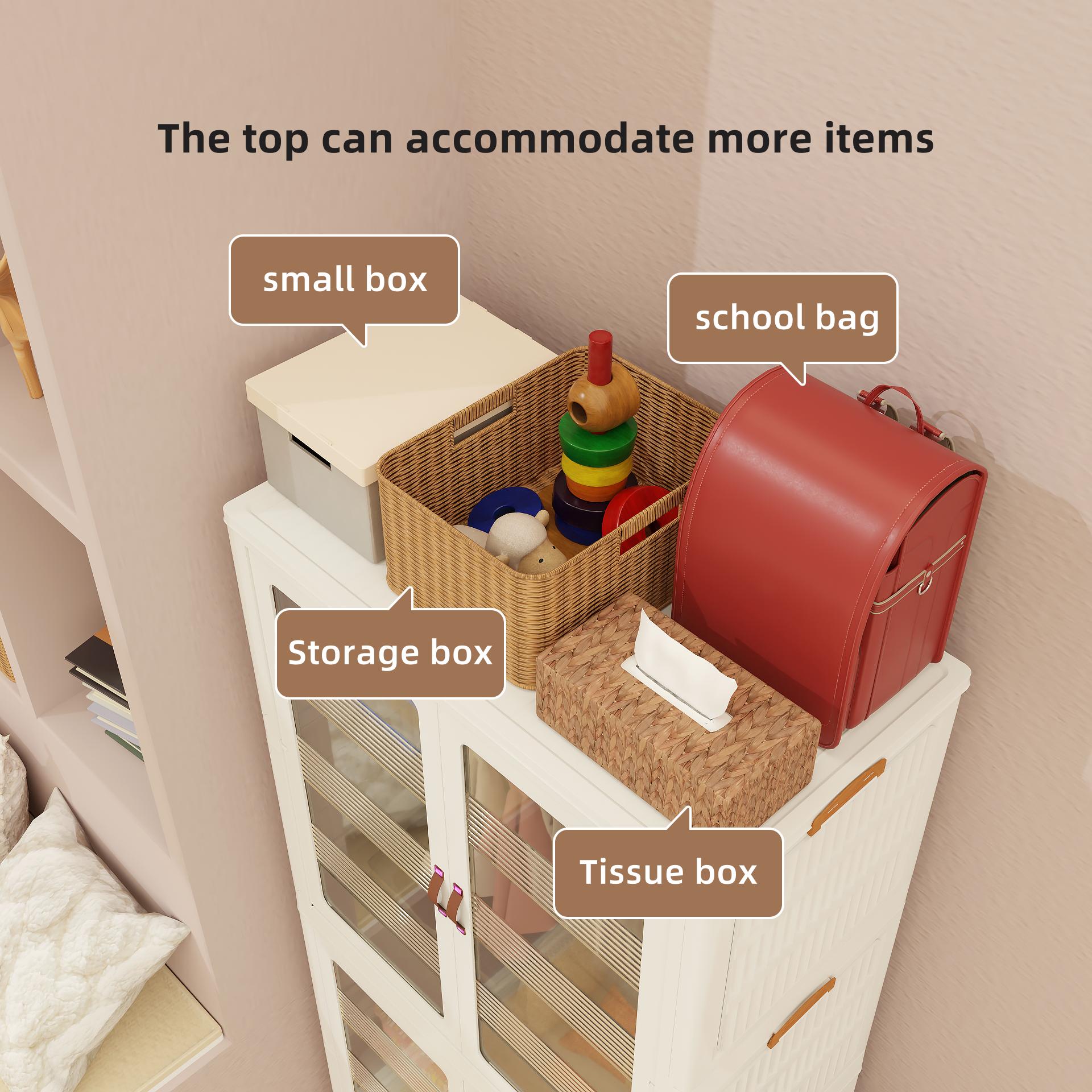 Easy-to-assemble plastic storage cabinet with lid | Divided compartments + large capacity + stackable and foldable design + with wheels | A mobile storage cabinet suitable for any home.