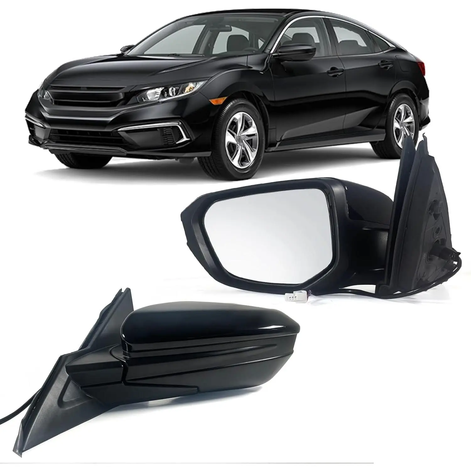 High-Quality Car Door Mirror for 2016-2021 Honda Civic LX SE Sport, Vehicle-Specific Left Driver Side, Easy Install Replacement (76258-TBA-A02ZA, HO1320283), Power Adjustment, Manual Fold, Non-Heat, Black, 3-Pin, Durable, for Daily Driving & Personal Use