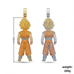Space ice Iced Out Spiky-Haired GK Character from DB-Z Pendant - Copper with Multi-Color Cubic Zirconia, Hip Hop Jewelry for Men & Women (Chain Not Included)