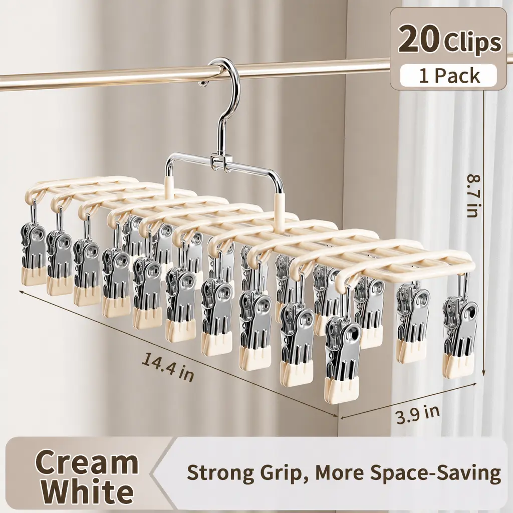 Multi‑Layer Sock Drying Rack with 20 Clips, Space Saving Laundry Hanger, Non‑Slip Clothes Clip Hanger for Socks Underwear Bra Towel, Closet Storage Organizer