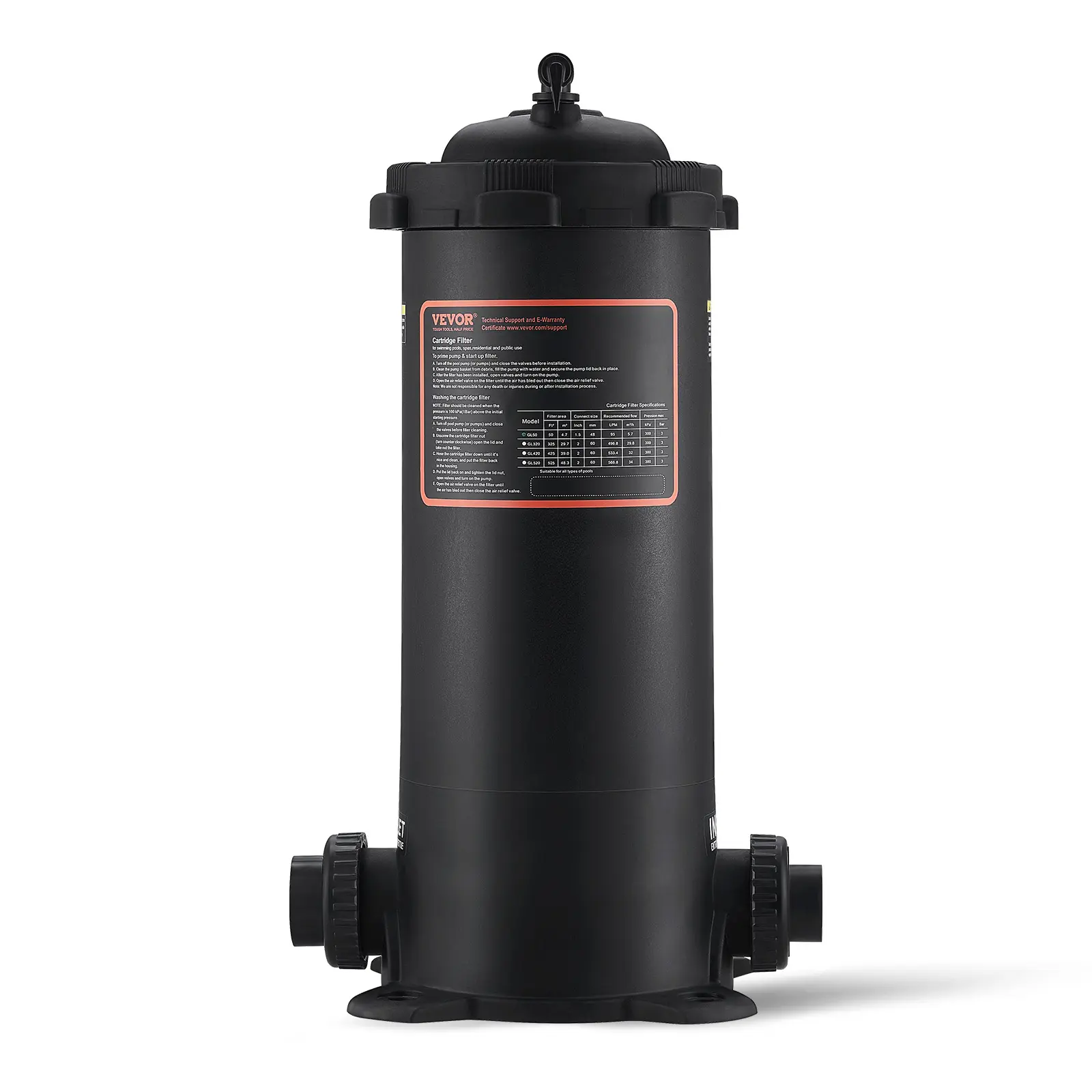 【Summerfinds】VEVOR Cartridge Pool Filter 50Sq. Ft Filter Area Inground Pool FilterAbove Ground Swimming Pool Filtration Filter System with Upgrade Filter &Leak-proof Casingfor Hot TubsSpaInflatable Pool