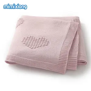mimixiong 100% Core-spun yarn Neutral Baby Blanket Knit Cellular Receiving Crib Nursery Swaddling Blankets for Newbron Baby Size 80x100 cm