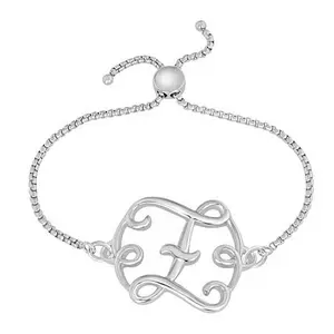 Stately Steel Stainless Steel Initial Chain Adjustable Bracelet