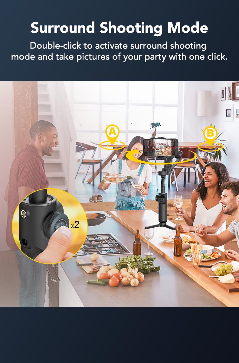 AOCHUAN Gimbal Stabilizer for iPhone, 3-Axis Smartphone Gimbal Built in 7.8' Extension Rod, Portable Gimbal Stabilizer w/OLED Display for iPhone/Android, Perfect for TikTok YouTube Vlogging-Smart X2-2