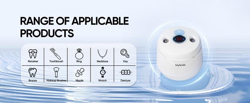 MySmile Ultrasonic Retainer Cleaner Machine - 45kHz Deep Cleaning for Aligners, Dentures, Night Guards & Jewelry
