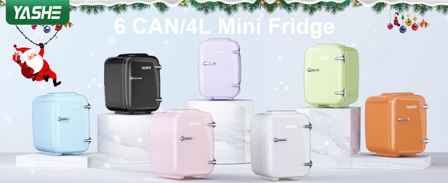 YASHE Mini Fridge/7 colours, 4 Liter/6 Cans Small Refrigerator for Skincare, 110V AC/ 12V DC Thermoelectric Cooler and Warmer for Bedroom, Office, Dorm, Car, Black mini fridge