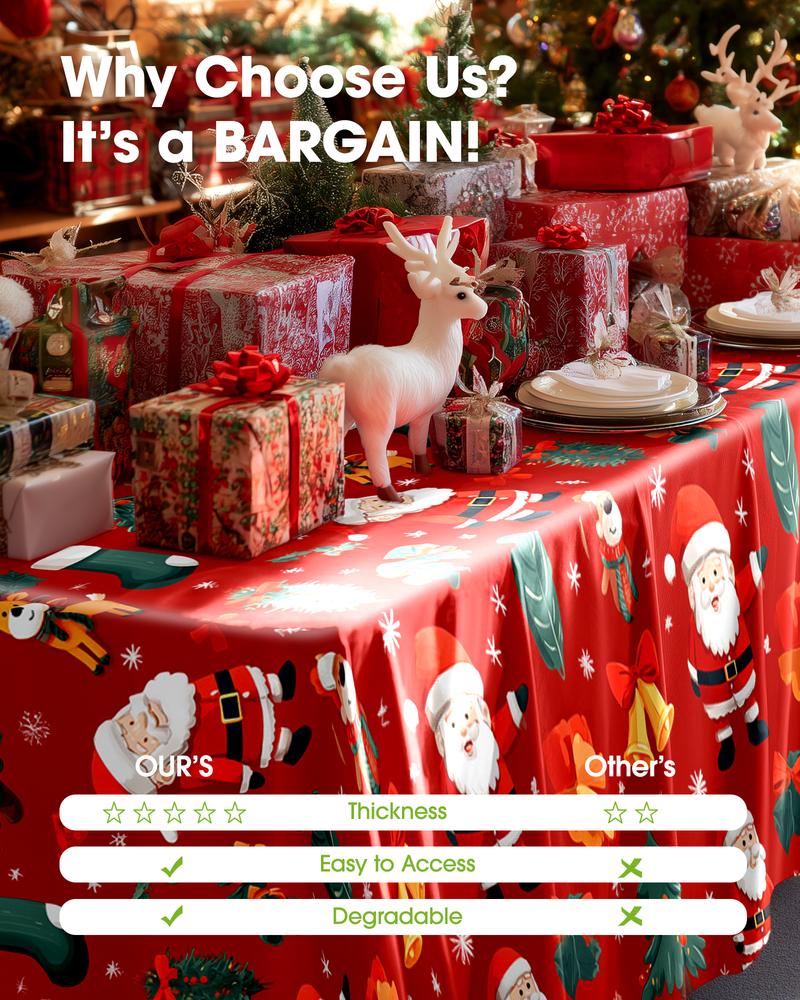 Christmas Tablecloth Disposable Plastic 4-6 Pack 54x108 Inch Leakproof Sturdy Red Green Reindeer Trees for Rectangle Tables Holiday Party Decorations TikTokShopBlackFriday