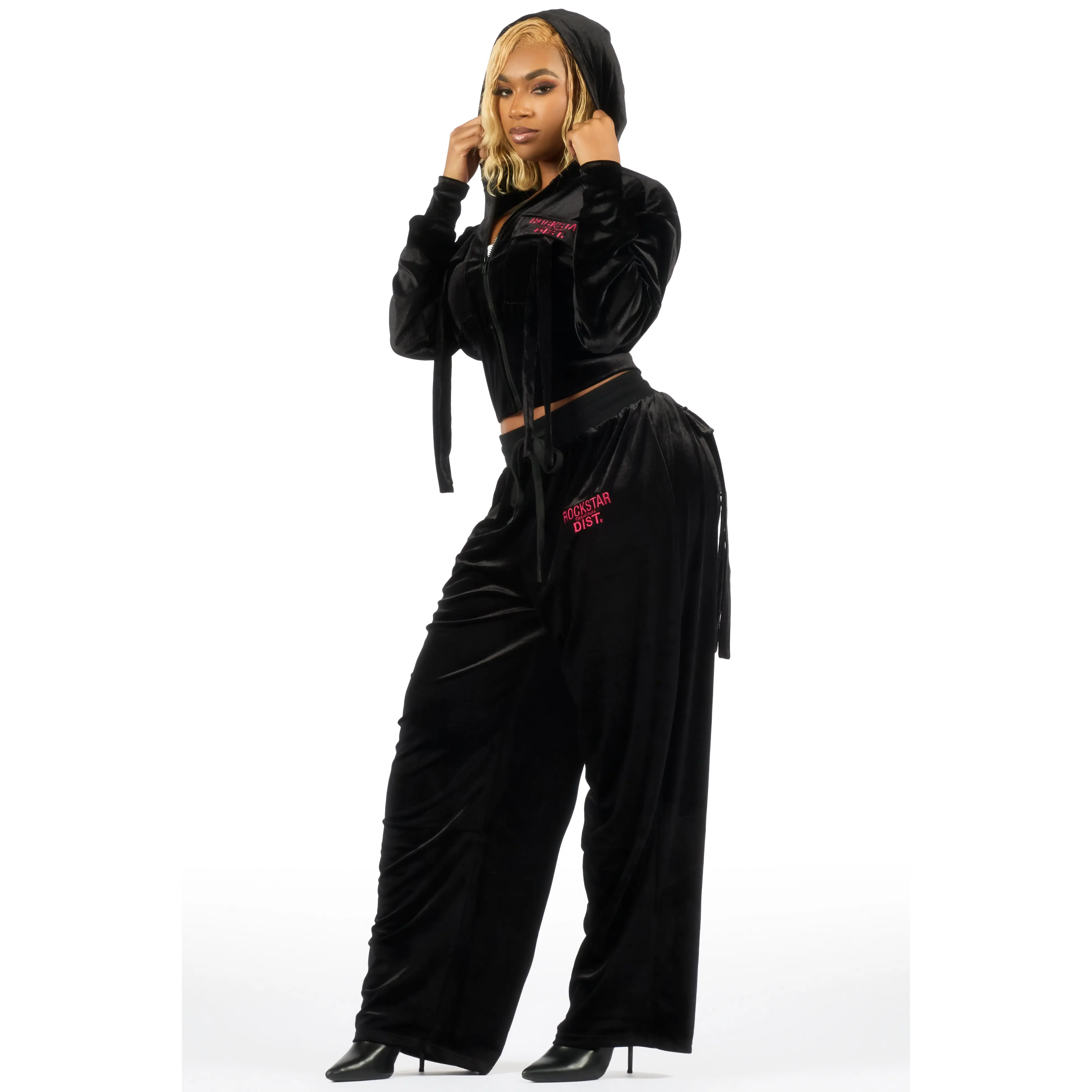 Jalisa Black/Pink Cargo Velour Baggy Fit Track Set