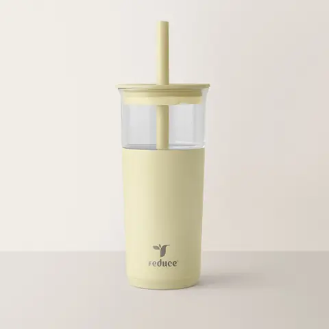 Reduce Aspen 20oz Insulated Glass Tumbler - Stylish, Aesthetic and Functional Portable Vacuum Flask, Reusable Smoothie-Ready Cup for Boba Lovers, French Vanilla Iced Coffee Enthusiasts