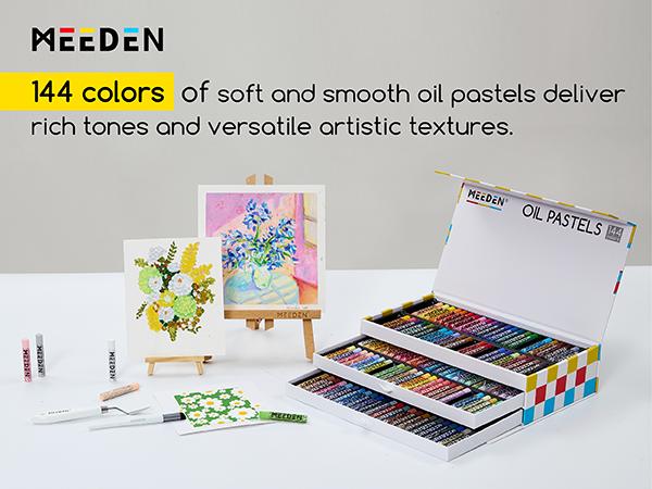 MEEDEN Soft Oil Pastels Set: 144 Vibrant Colors Art Oil Pastels for Blending Layering Shading Drawing - Smooth Oil Pastel Crayons for Artists Beginners Adults Teachers Christmas Painting