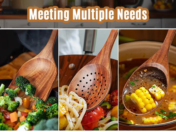 Mooues Natural Teak Wooden Kitchen Utensils Set - 3-15 Piece Safe Eco-Friendly Utensils with Comfort-Grip Spoons & Spatulas for Home Cooking CozyVibes