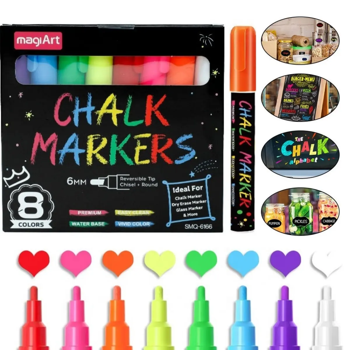 1 Set 8-Color Chalk Markers, Window Chalk Markers for Cars Glass Washable Non-toxic, Erasable Glass Pen 6mm 2 in 1 Nib Thick Wide Tips Chalkboard Marker Pen Water-based Ink Liquid Chalk Pen, Car Paint Pen for Auto, Bistro, Mirror, Poster, Blackboards