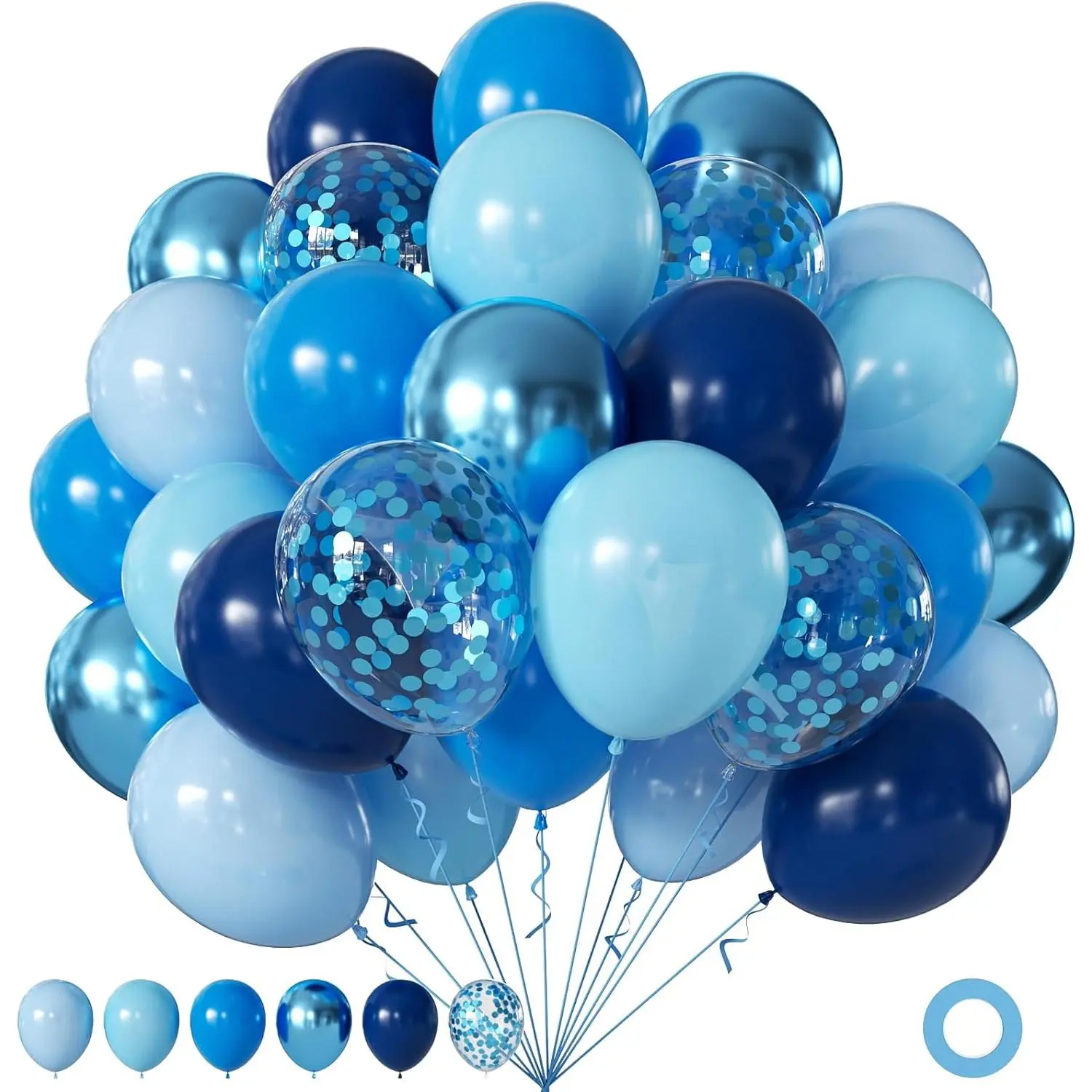 60Pcs 12-Inch Blue Series Latex Balloons, Party Decoration Set with Light for Balloon Arch Decoration
