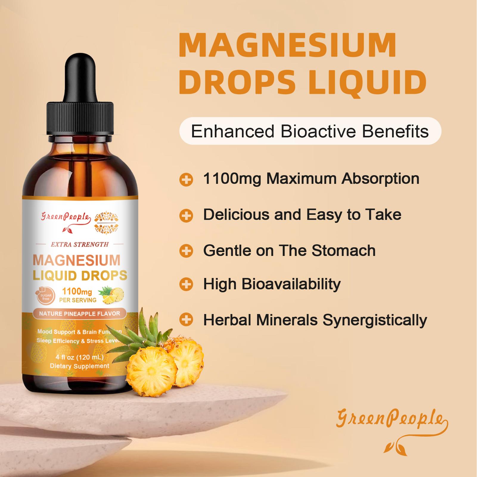 Triple Magnesium Complex Supplement 1100mg - Magnesium Liquid Drops - Pineapple Flavor, Calm Mood, Muscle & Sleep - 120ml 4 fl.oz Healthcare Dietary
