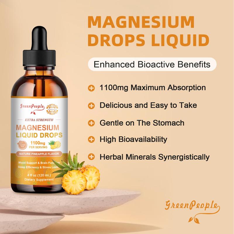 Triple Magnesium Complex Supplement 1100mg - Magnesium Liquid Drops - Pineapple Flavor, Calm Mood, Muscle & Sleep - 120ml 4 fl.oz Healthcare Dietary