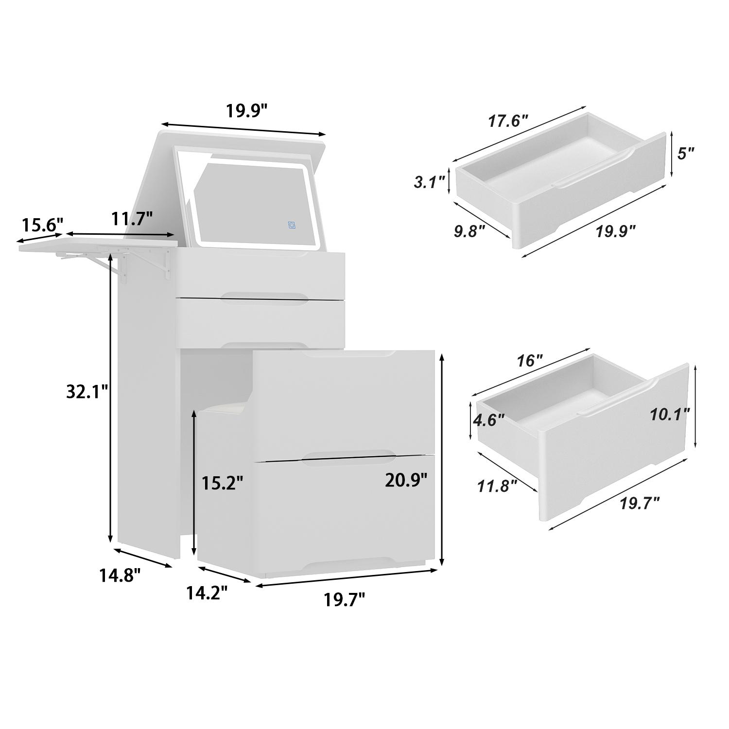 FUFU&GAGA 4 Types Makeup Vanity Desk with 3-Lights Mirror and Drawers for Makeup Equipped with Stool