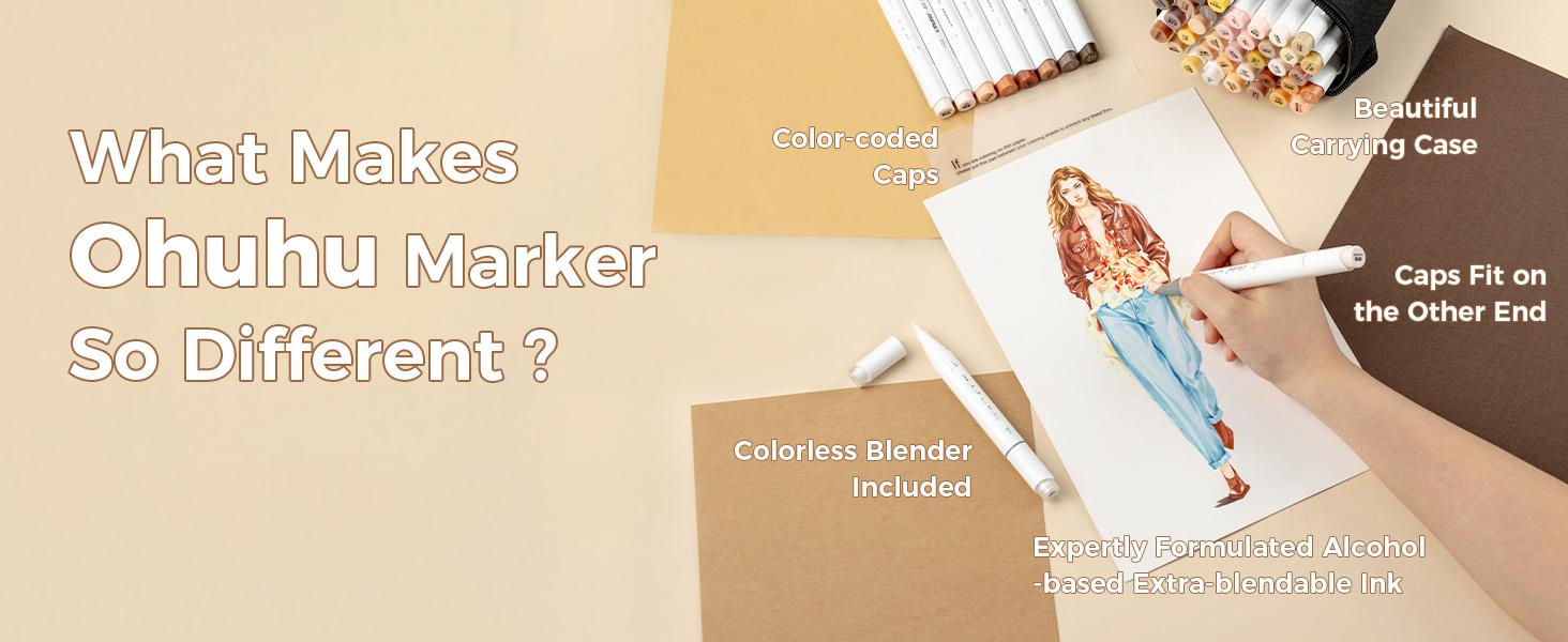 Ohuhu Honolulu Brush Markers: 24 Skin Tone Portrait Colors Double Tipped Art Marker for Drawing Coloring Anime-Brush&Chisel-Brush&Fine-Refillable Ink
