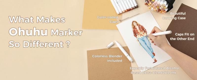 Ohuhu Honolulu Brush Markers: 24 Skin Tone Portrait Colors Double Tipped Art Marker for Drawing Coloring Anime-Brush&Chisel-Brush&Fine-Refillable Ink