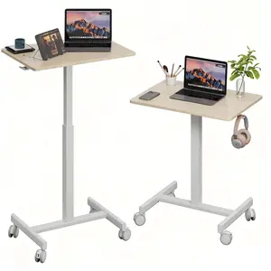 Gamork Mobile Small Standing Desk, Gas Spring Adjustable Height Rolling Portable Laptop Desk with Lockable Wheels,Mini desk, Computer Workstation, Rolling Podium,Headphone Hook, Computer Desk