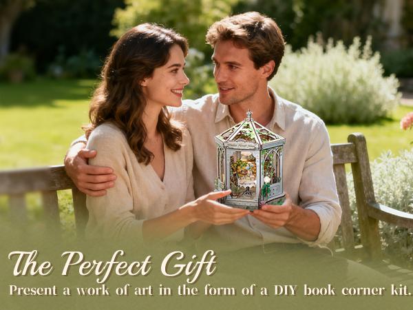 CUTEBEE Windsor Flower House DIY Book Nook Kit 235 PCS 3D Wooden Puzzle Miniature Dollhouse with Petal Lamp Unique Craft Gift Bookshelf Decor for Adults Teens 14+