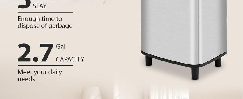 Pukomc Smart Sensor Bin - 2.7Gal Rectangular Space-Saving Bin for Kitchen/Bathroom/Office, Easy Clean, Hands-Free Motion Induction Touchless Trash Can Storage Organizing