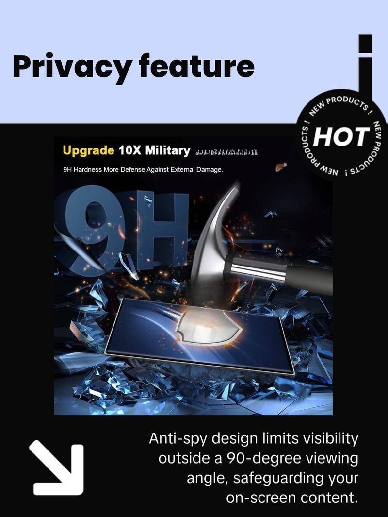 2+2 Pack Galaxy S23 Ultra Privacy Screen Protector and Camera Lens Protector,9H hardness Tempered Glass, 3D Full Coverage, Fingerprint Unlock, Easy to install For Galaxy S23 Ultra 6.8 Inch Protection Protective