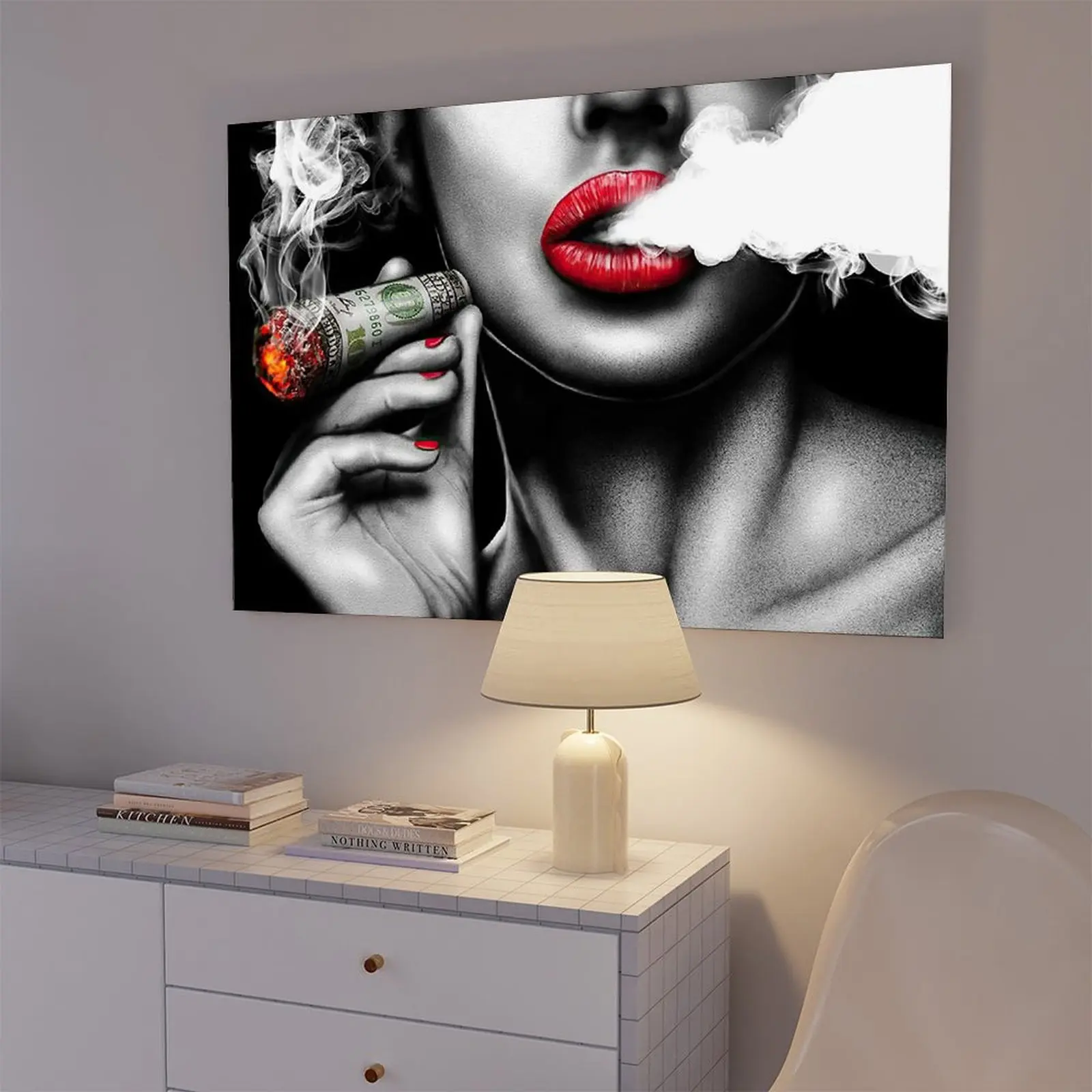 Red Lip Money Sexy Women Painting on Canvas Posters Prints Affiche Cuadros Wall  Art Picture  Vintage bedroom canvas posters, hall wall art, bathroom canvas posters, home poster decoration, kitchen canvas - wall decoration Gifts Landscape Glossy Artistic