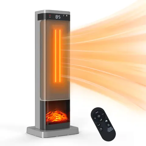 Sweetcrispy 24-Inch 1500W Portable Indoor Space Heater - Fast Heat, Remote, Thermostat, 7 Light Modes, 70 Oscillation, 12H Timer, 50°F to 95°F, Tip-Over Auto Stop, 12H Automatic Shut-Off, for Bedroom
