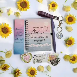 With God Nothing Is Impossible and Rejoice Notebook Keychain Bookmark Pen Set for Inspirational Gifts
