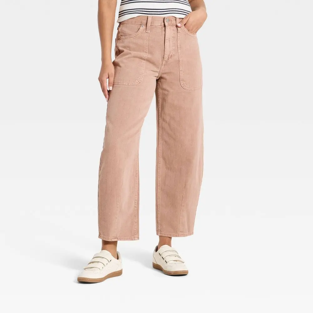 Women's High-Rise Easy Barrel Leg Jeans - Universal Thread Beige 12