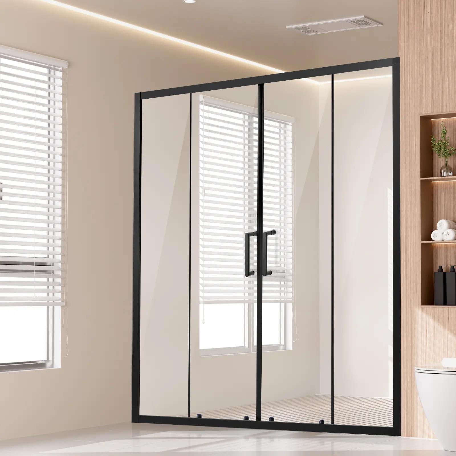 【Summerfinds】VEVOR Semi-frameless Shower Door,57.8-59 W x 70 H inDouble Sliding Glass Door with 1/4 in(6mm) Clear Tempered GlassWaterproof Shatterproof Stainproof with Stainless Steel HardwareMatte Black