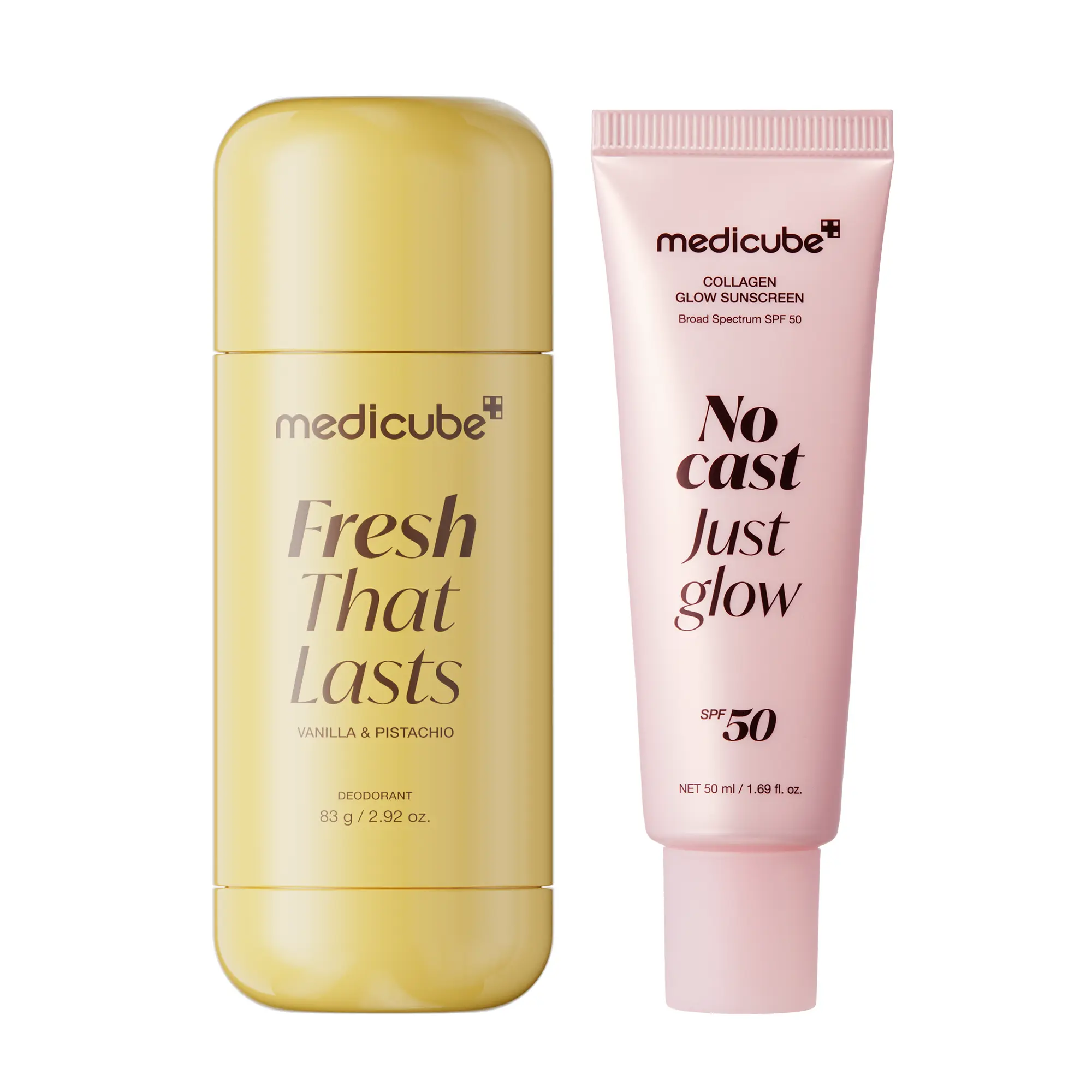[medicube] Summer Essentials Duo for Summer Sun Care | Brightening, Smoothing, Hydrating Face & Body Care | Deodorant Vanilla & Pistachio, No Cast Just Glow Collagen Sunscreen, Kojic Acid Jelly Mist Serum, Kojic Acid Body Wash | Korean Skincare
