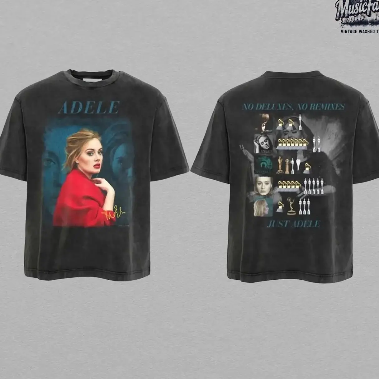 Adele Vintage Oversized Graphic T-Shirt, Unisex Acid Wash Streetwear Apparel in Soft Heavyweight Cotton, Double Sided Fan Merch