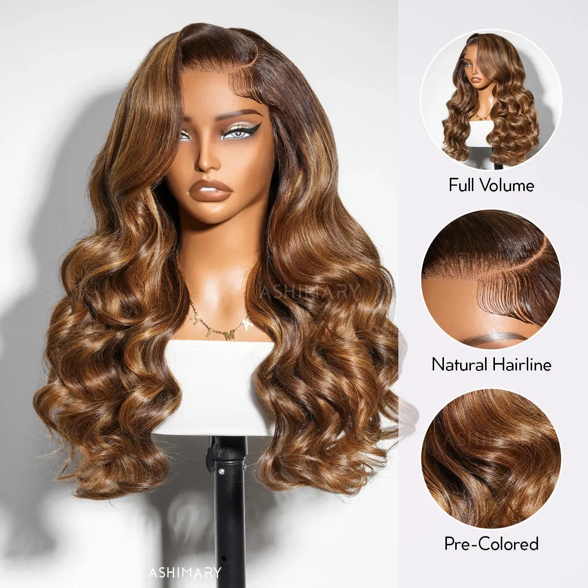 【 20(18'' Same Price)】 Brown Highlight Ombre 6x4.5 Lace Glueless 250% Body Wave Wig Pre-Everything Salon Style Wig With Baby Hair