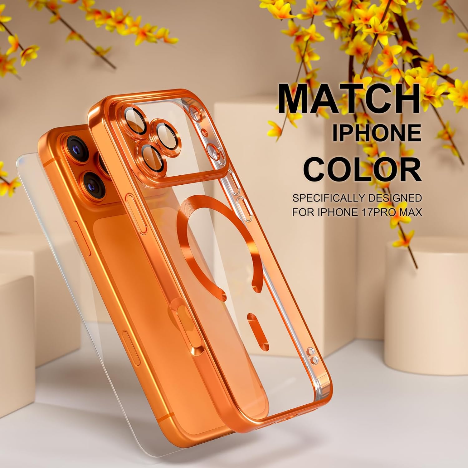 Magnetic Case Compatible with 17 Pro Max 16 15, Plating TPU Clear Soft Cover All-Round Camera Protector Film Shockproof Shel Anti-Scratch Clear Magnetic Luxury Plating Compatible with MagSafe