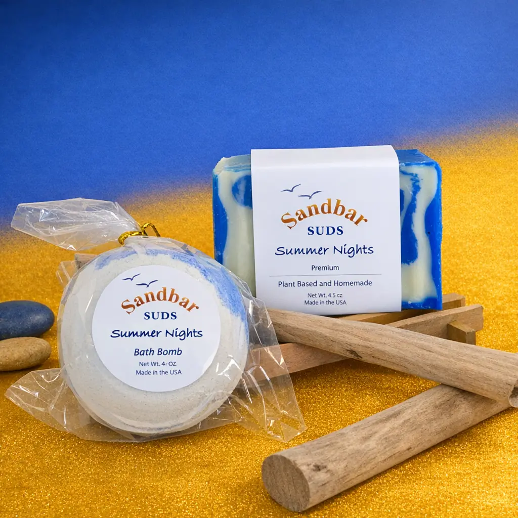Handmade Self-Care Bath Set - Summer Nights - Artisan Soap & Bath Bomb Duo