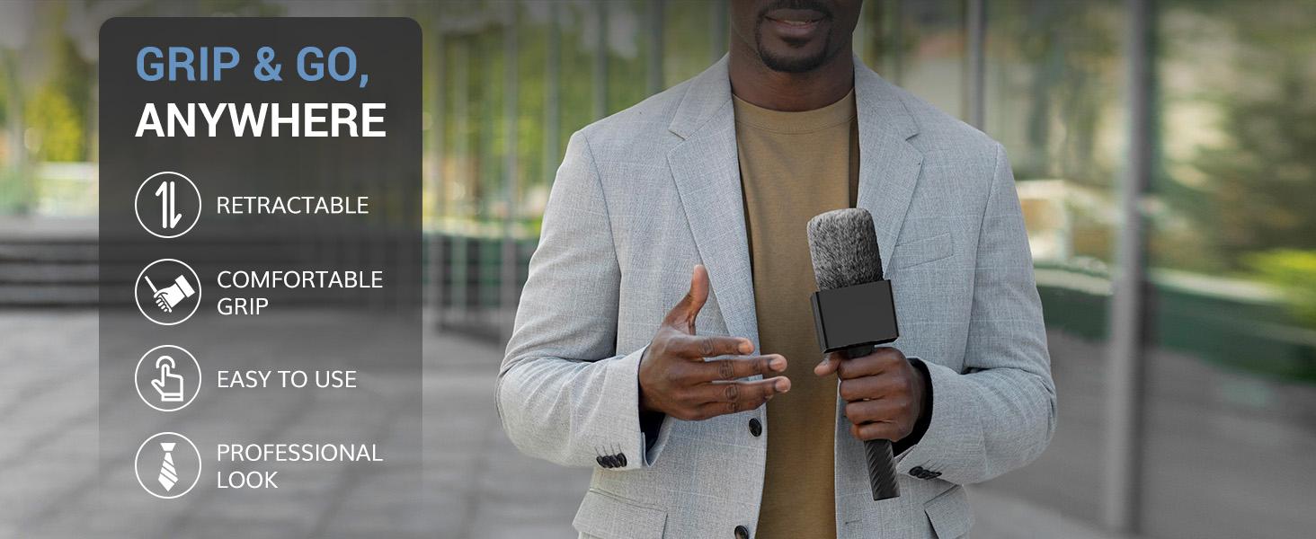 TP40 Adjustable Wireless Mic Handle Compatible with DJI RODE Hollyland All Lavalier Mic Stand Channel Flag Box Rubber Grip Wind Muff for Reports244