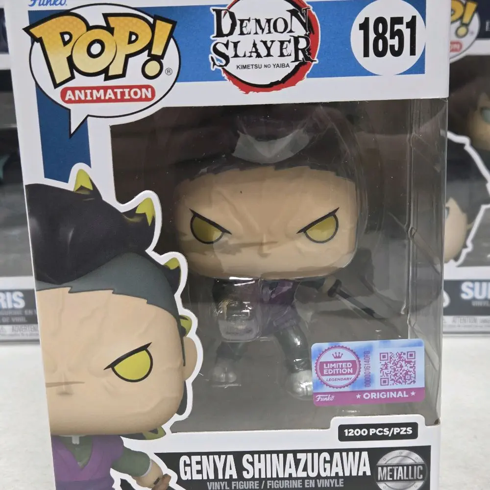 Funko Pop! Demon Slayer Genya Shinazugawa #1851 Metallic Vinyl Bobblehead - 1200-Piece Exclusive Collectible Figurine, Display-Compatible