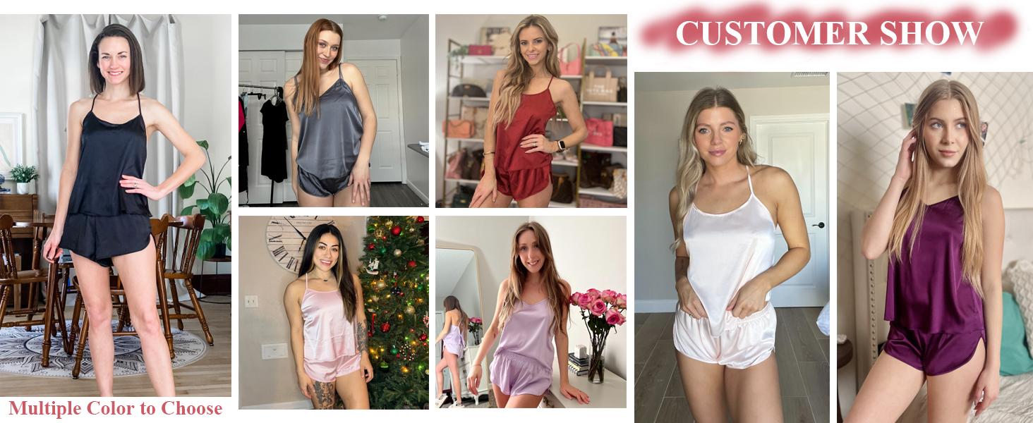 EKOUAER Silk  for Women Satin Cami  Set V Neck Camisole Shorts Set Adjustable Strap set
