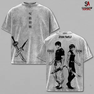 Maki Zenin x Toji Fushiguro Tee Washed – Jujutsu Kaisen Washed Anime Manga T-Shirt, Minimal Washed Combat Legacy Graphic Tee, Unisex Oversized Streetwear Shirt, Raw Power Anime Aesthetic Tee, Gift for JJK Fans