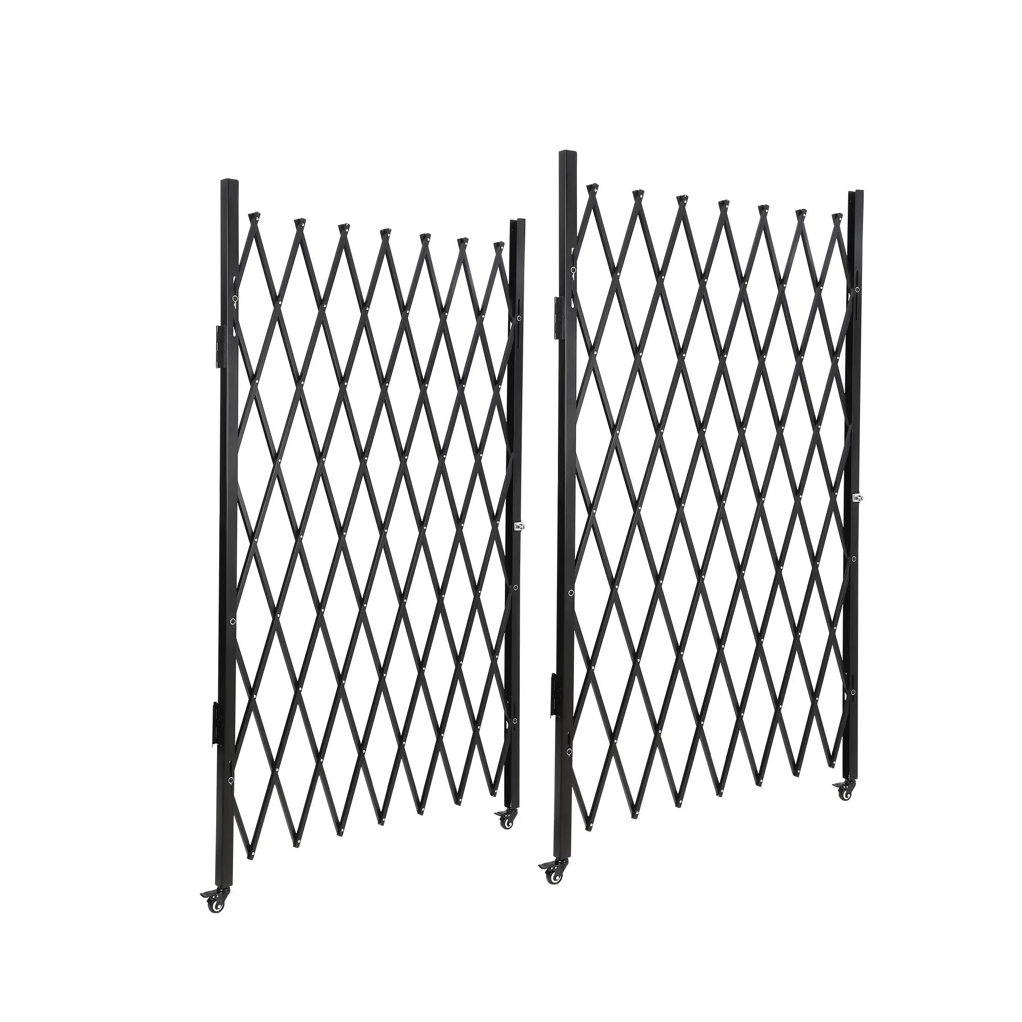 Expandable Double Folding Security Gate – Heavy Duty Aluminum, 360° Locking Casters, Portable Mobile Barrier, Powder-Coated Black Fence for Driveways and Gardens, 85 x 150 Inches