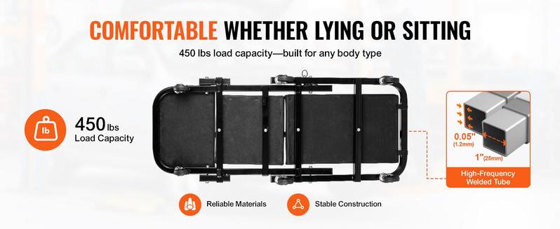 VEVOR Foldable Z Garage Creeper, TikTokShopBlackFriday, Max. 40 in, 450 lbs Load Capacity Rolling Folding Mechanic Creeper Stool, with 6 Universal Wheels Padded Seat Steel Frame, Lay Down or Sit Chair for Garage Shop or Home